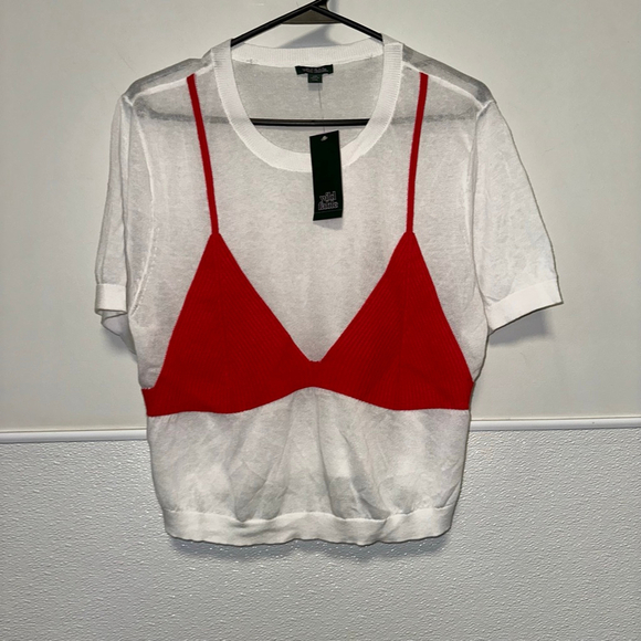 Women's Wild Fable Knit Top with Bralette White/Red Size XXL Bikini New NWT Plus - Picture 1 of 11